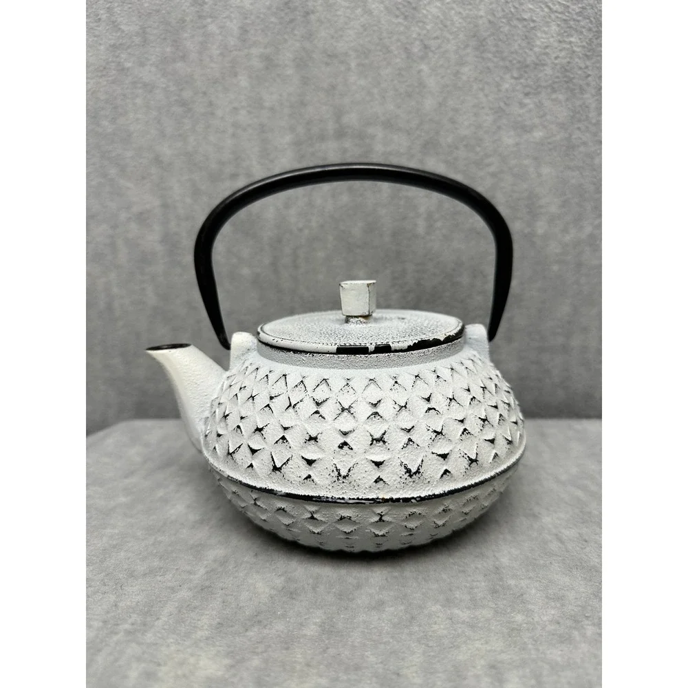 Cast Iron Rustic‎ Teapot Japanese Tetsubin White Black Excellent Small